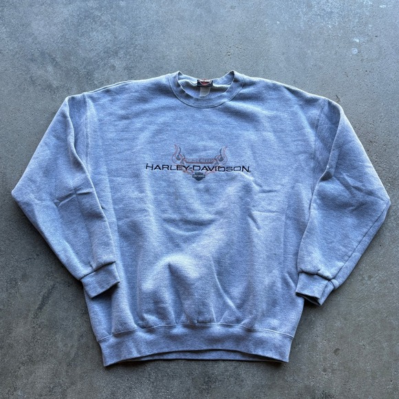 Vintage 90s Harley Davidson Sweatshirt Gray Indianapolis Flames Graphic Mens - Picture 1 of 3
